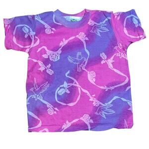 Vintage Disney's Beauty and  Beast Belle Rose graphic pink purple AOP t-shirt 6x